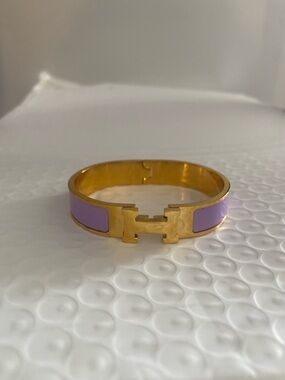Hermes Gold-Tone Lavender Enamel H Bracelet